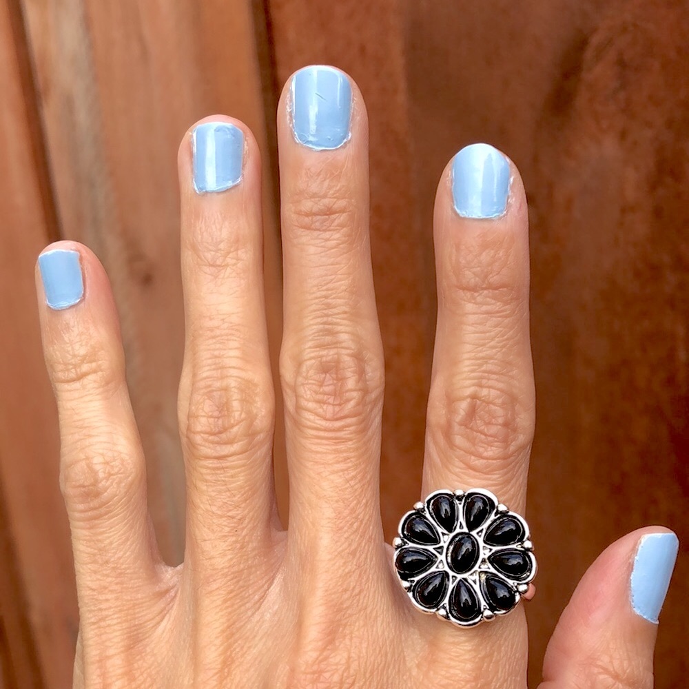 Black flower Bohemian Ring